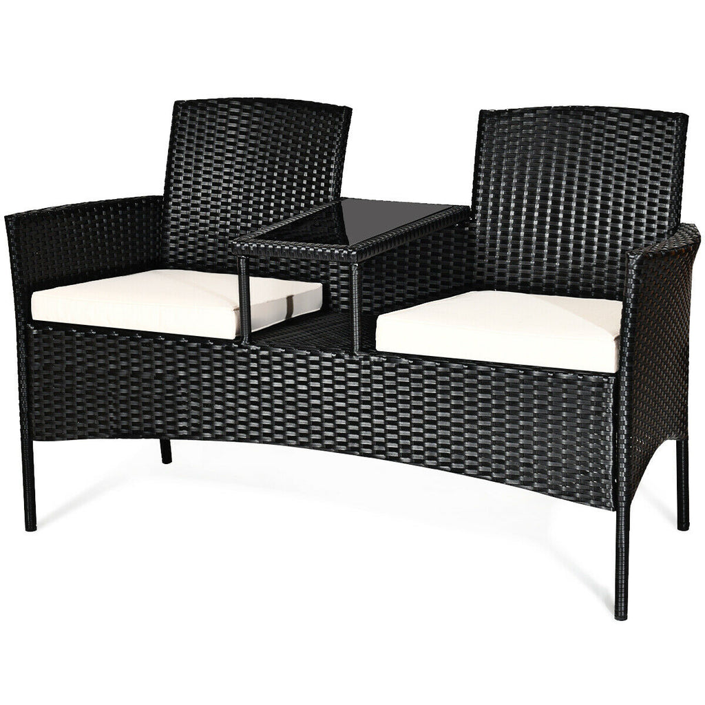 Wicker Patio Conversation Furniture Set with Removable Cushions and