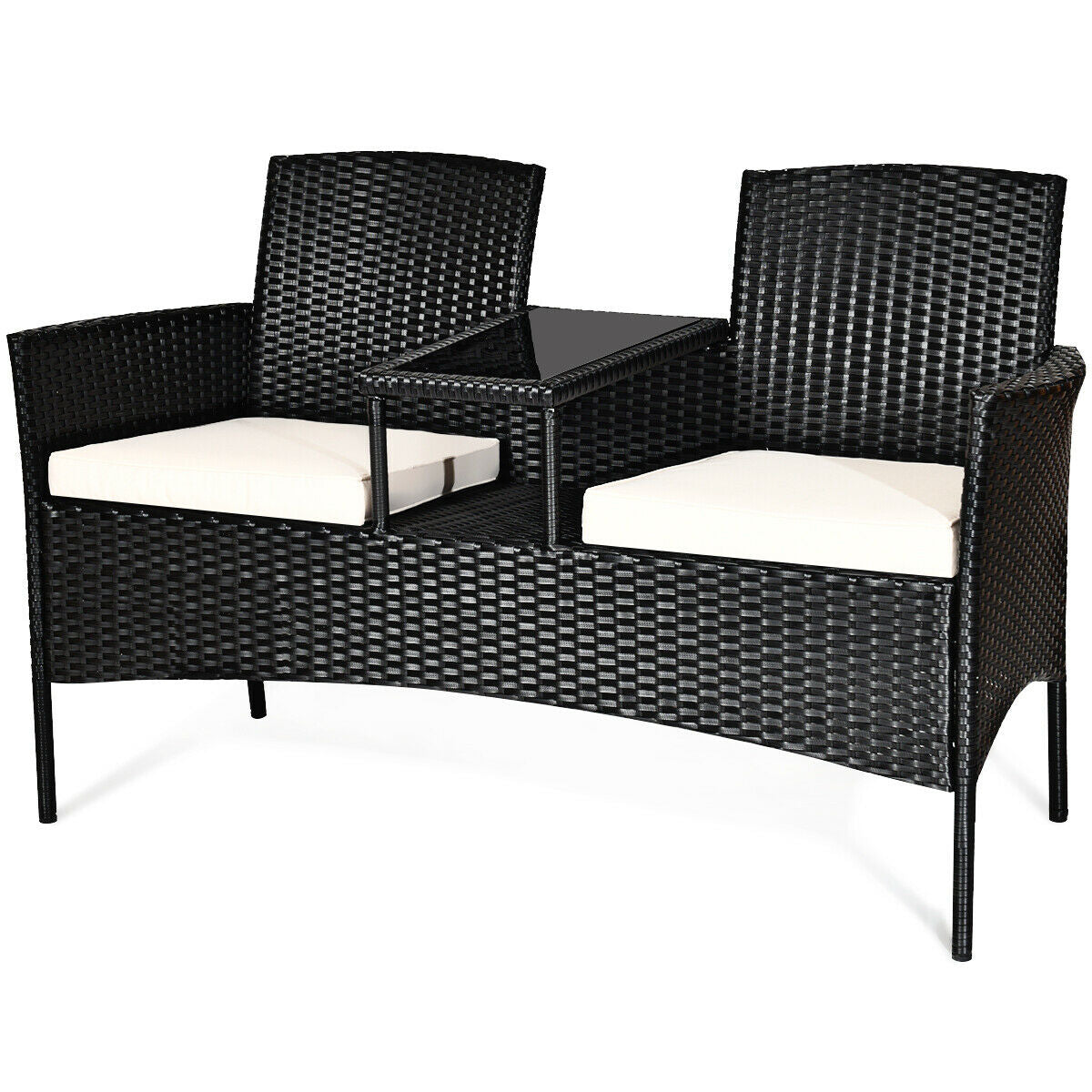 Wicker Patio Conversation Furniture Set with Removable Cushions and