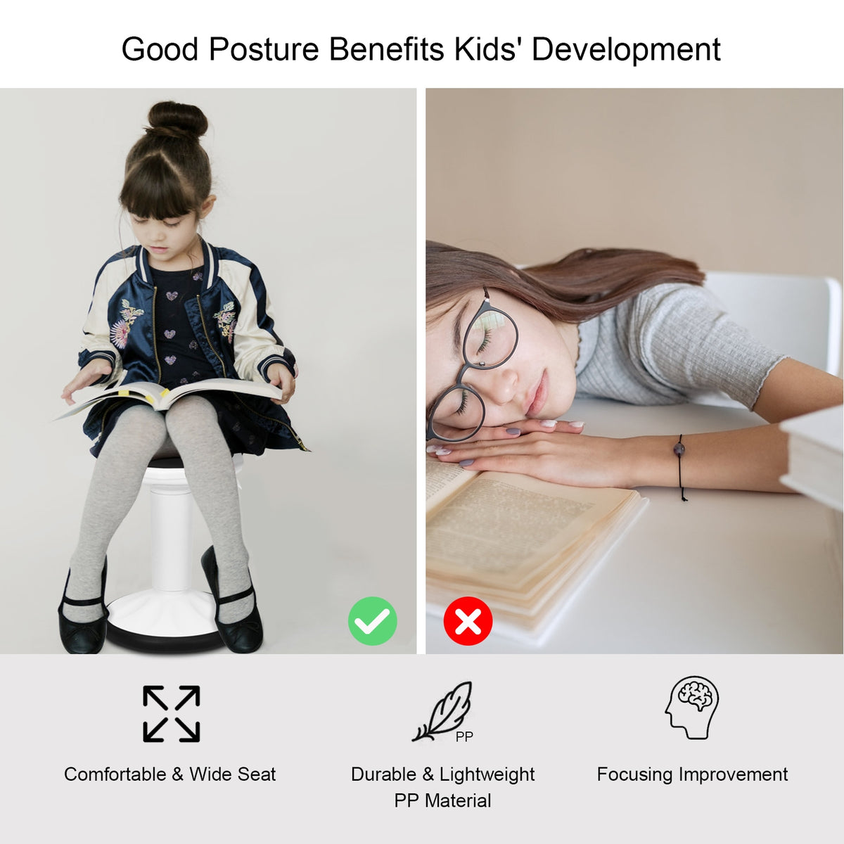 Adjustable Wobble Stool for Kids - Active Learning, White