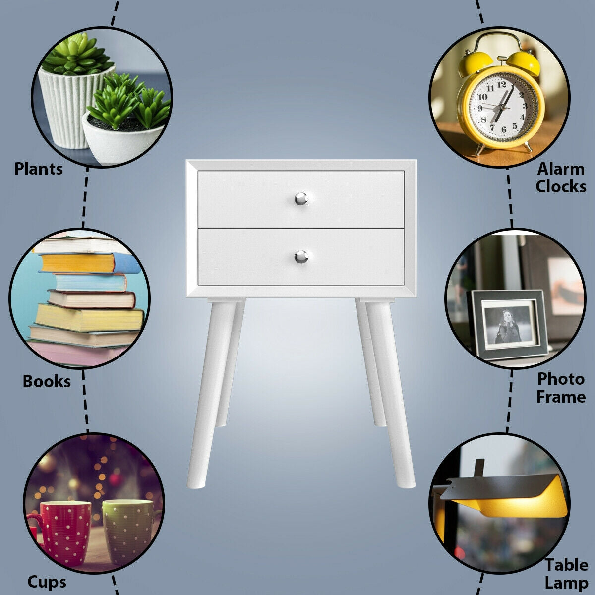 Mid-Century End Table with Storage Drawers - White
