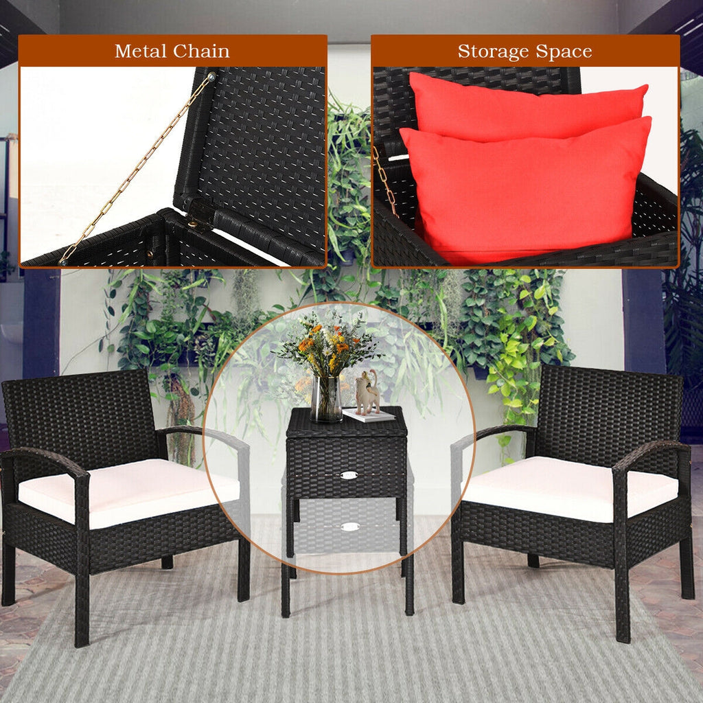 3 Pieces PE Rattan Wicker Sofa Set with Washable and Removable