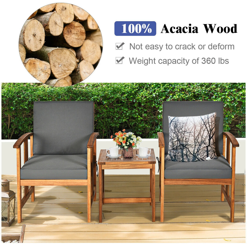 3-Piece Solid Wood Outdoor Patio Sofa Set - Gray (Style E)