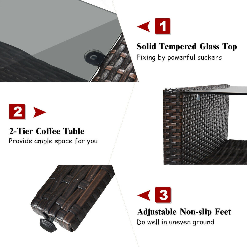 4-Piece Patio Rattan Sofa Set with Coffee Table - Red