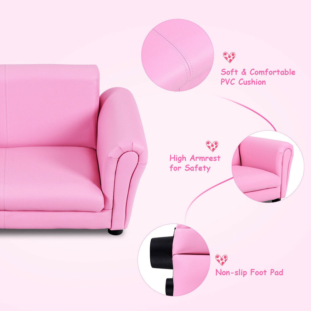Pink Kid's Double Couch Lounge Sofa with Ottoman - Childrens Play & Sleep