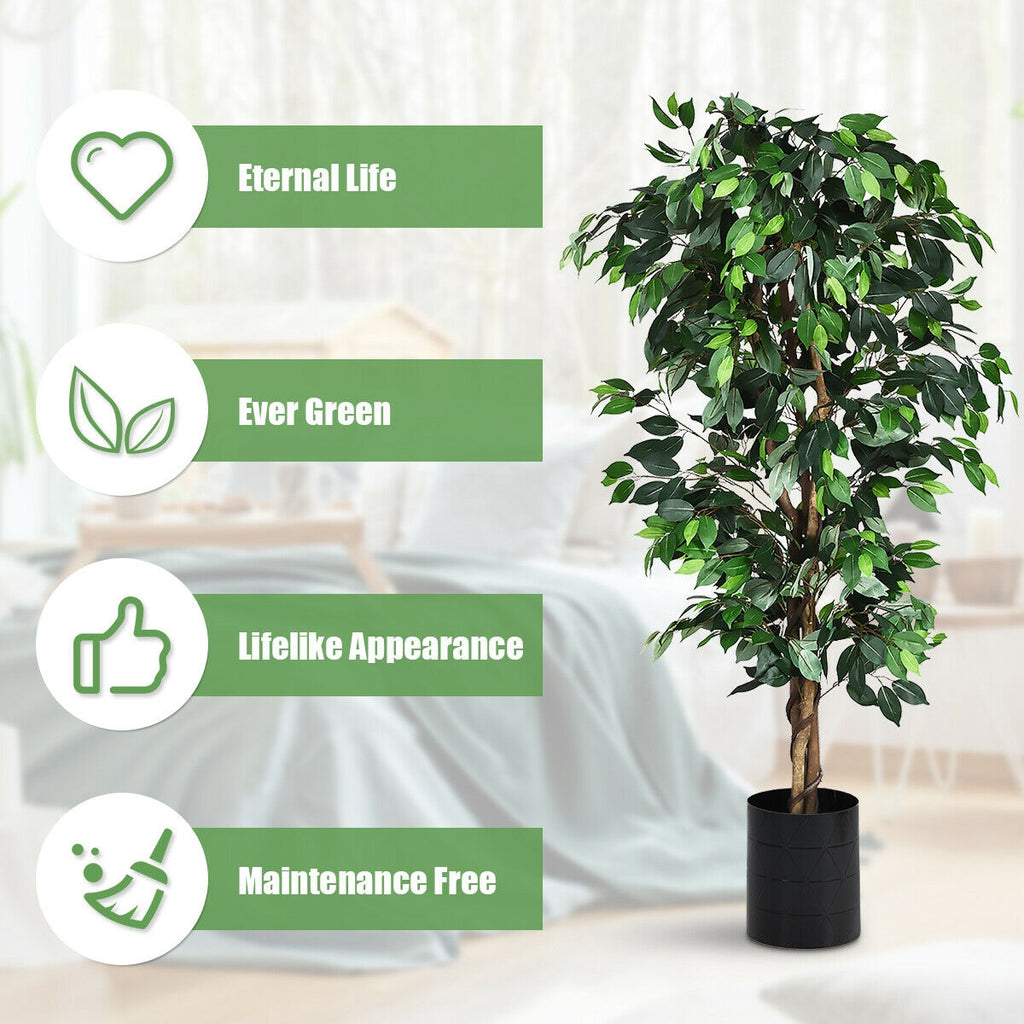 6 Feet Artificial Ficus Silk Tree - Realistic Indoor Outdoor Faux Plant - Costway