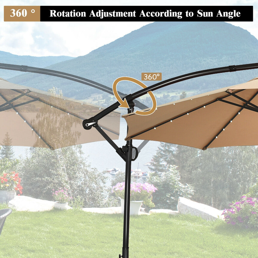10 Feet 360° Rotation Solar Powered LED Patio Offset Umbrella without