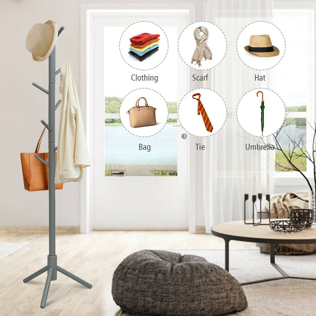 2 Heights Wooden Coat Rack with 8 Hooks