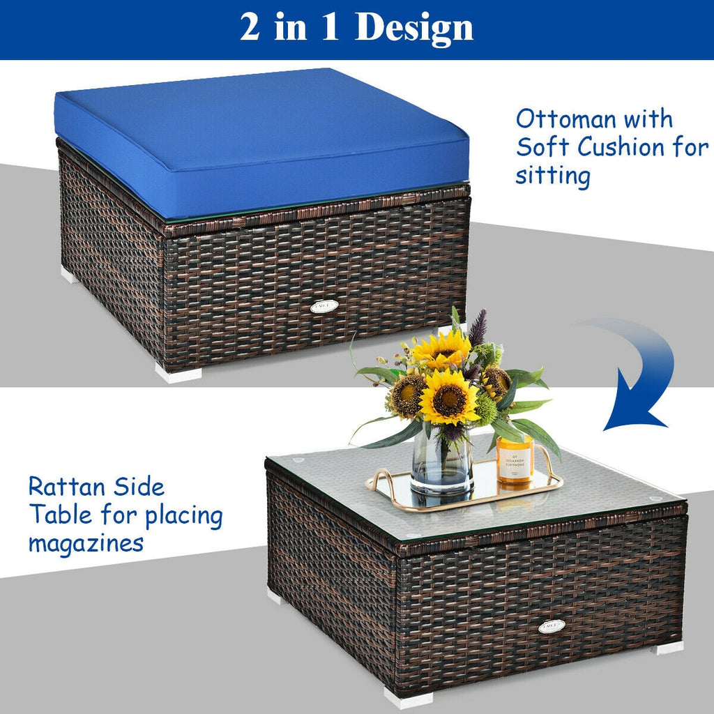 6-Piece Patio Rattan Sectional Set with Cushions - Blue