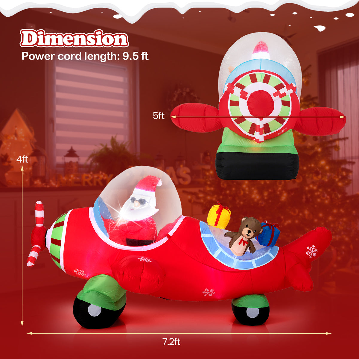 Christmas Inflatable Airplane with LED Lights and Gift Boxes - 7.2 Feet
