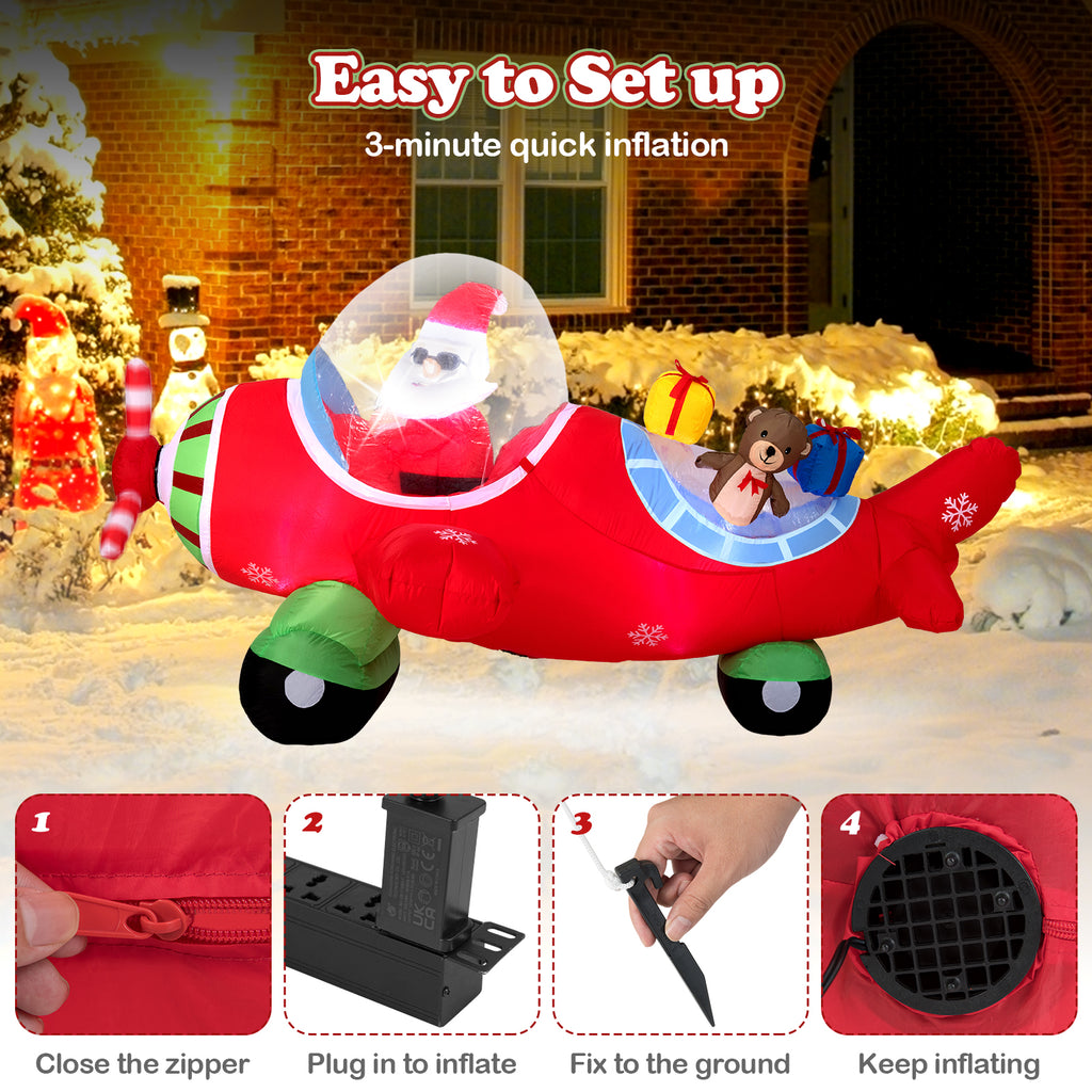 Christmas Inflatable Airplane with LED Lights and Gift Boxes - 7.2 Feet