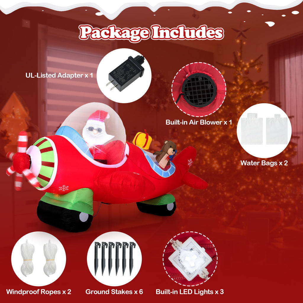 Christmas Inflatable Airplane with LED Lights and Gift Boxes - 7.2 Feet