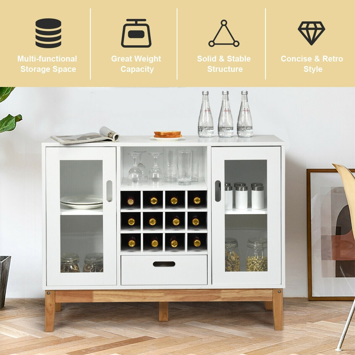 Wood Wine Storage Cabinet Sideboard - White