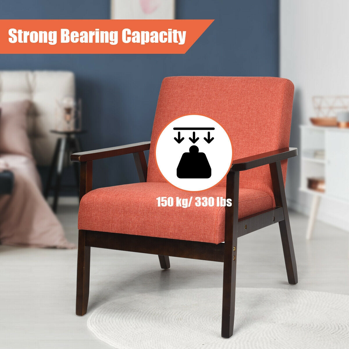 Mid-Century Retro Fabric Accent Armchair - Orange