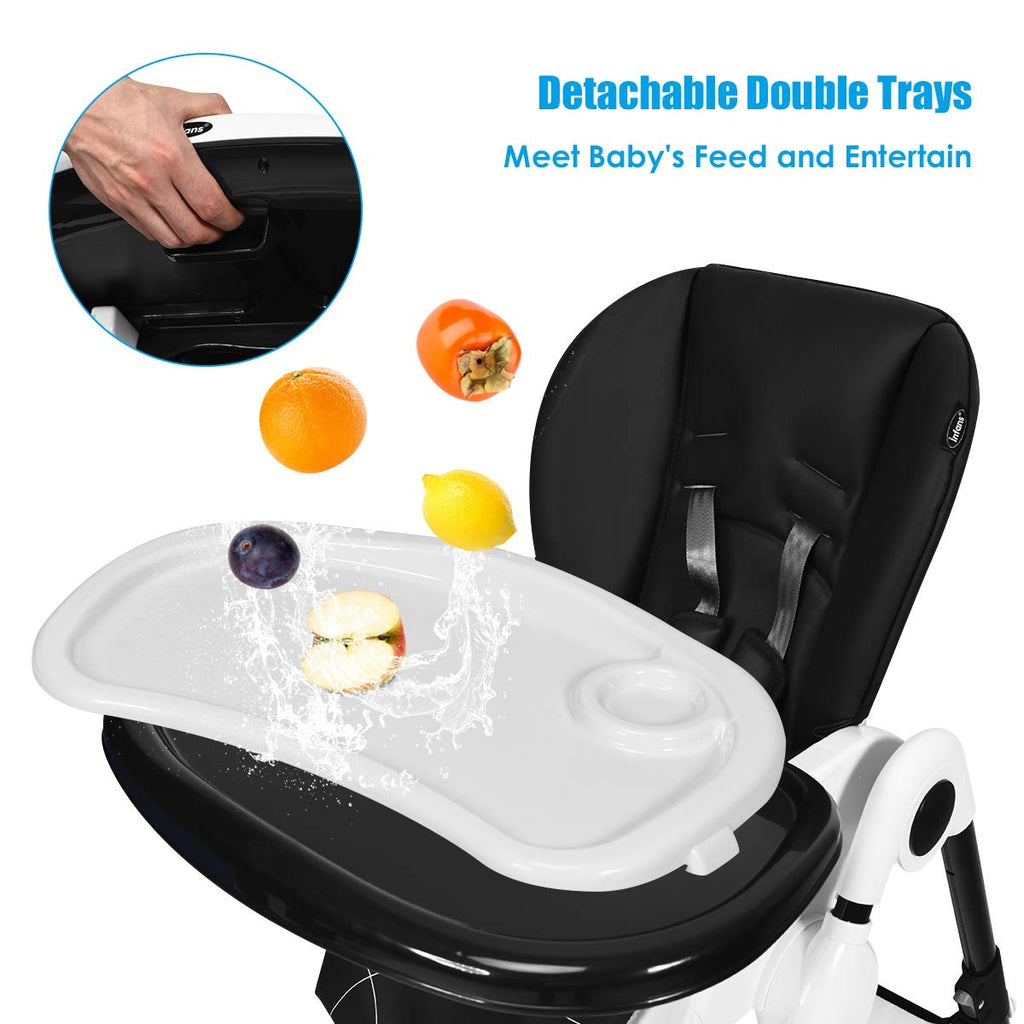 A-Shaped Baby High Chair with Lockable Wheels, Black - Foldable & Safe