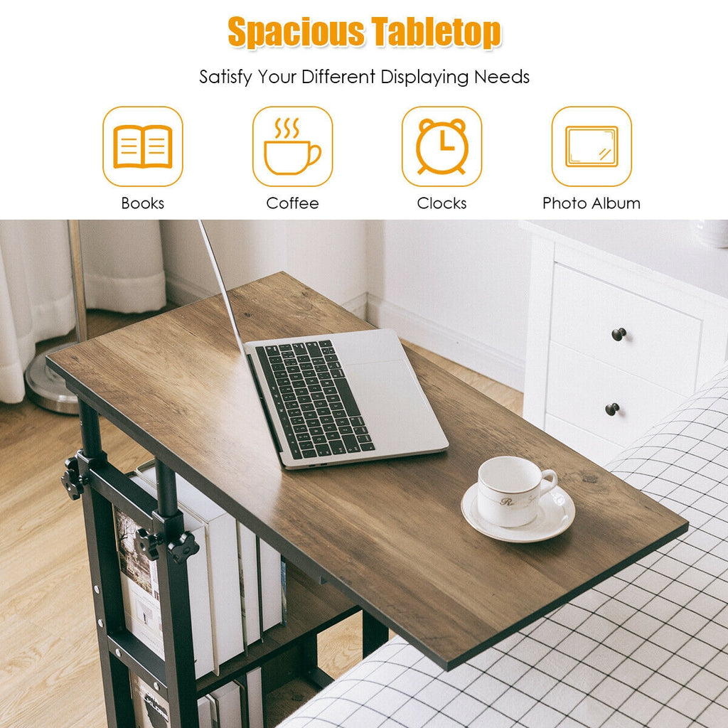 C-Shape Mobile End Table with Storage Shelves
