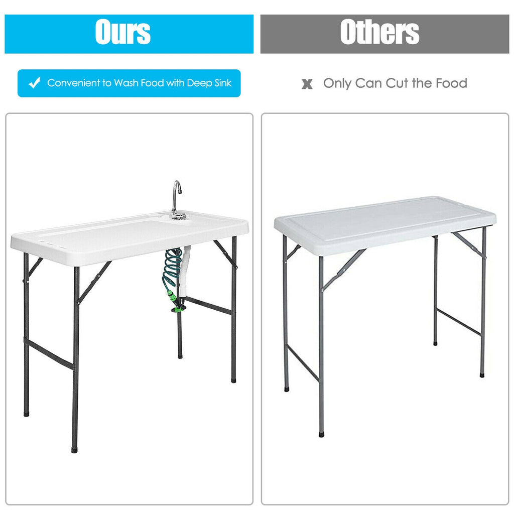 Folding Camping Sink Table with Faucet & Sprayer