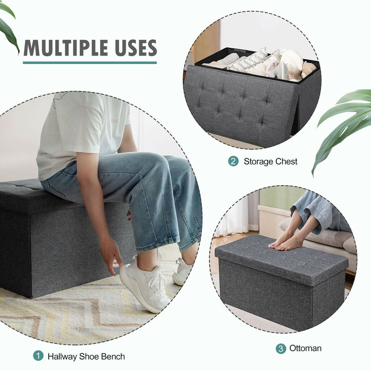 31.5" Storage Ottoman Footrest with Removable Bin - Dark Gray