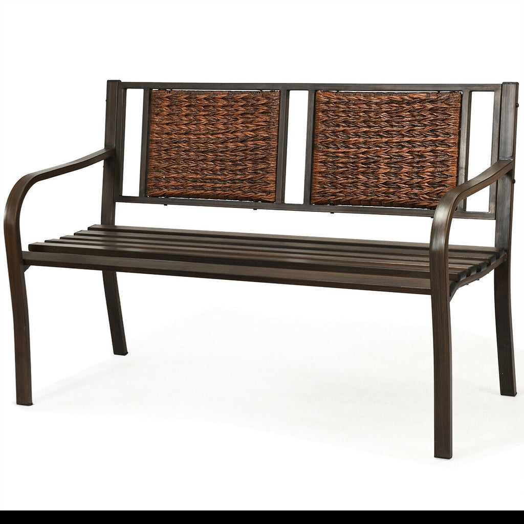 Patio Garden Bench with PE Rattan & Steel Frame - Style 2