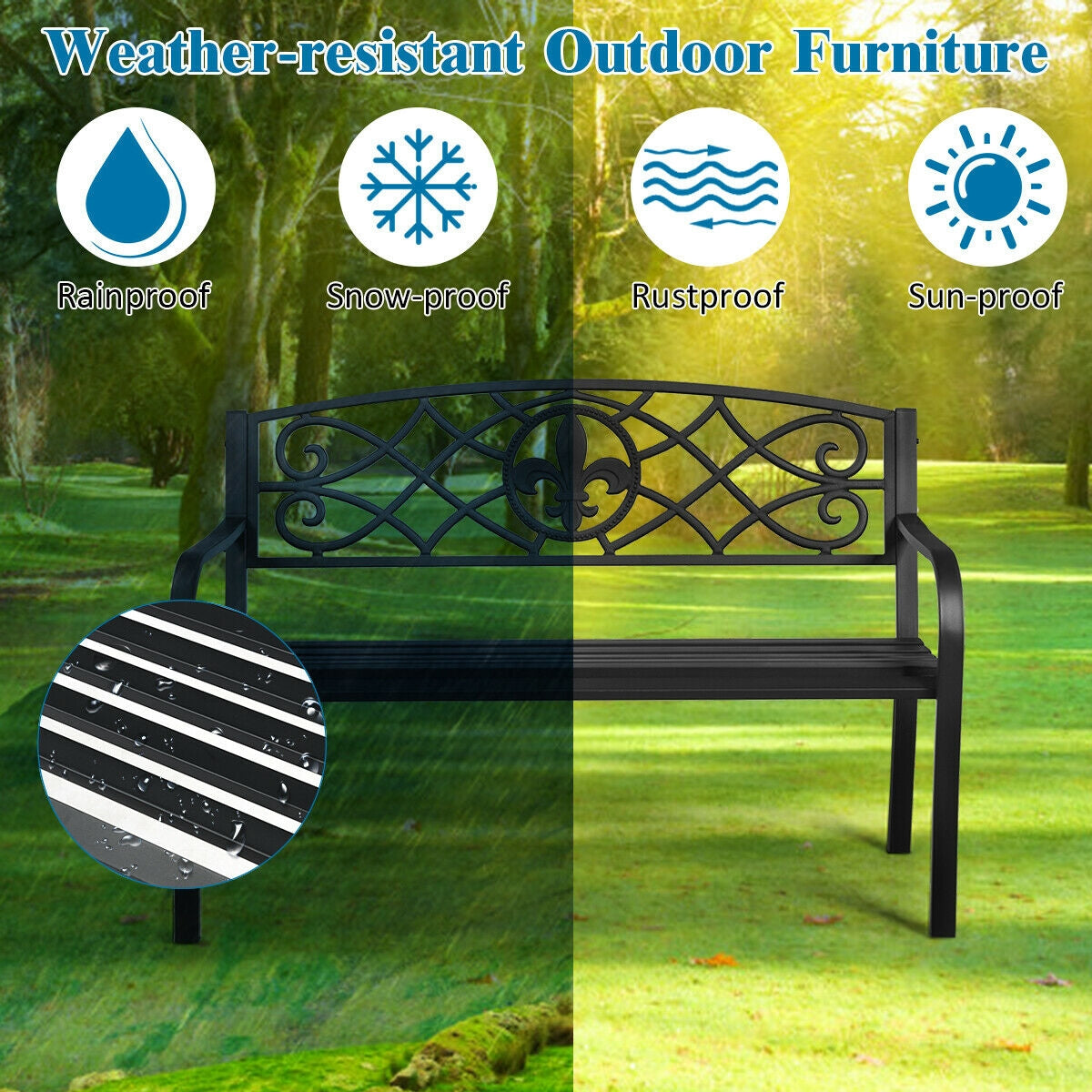 50-Inch Patio Garden Bench with Back - Style 7