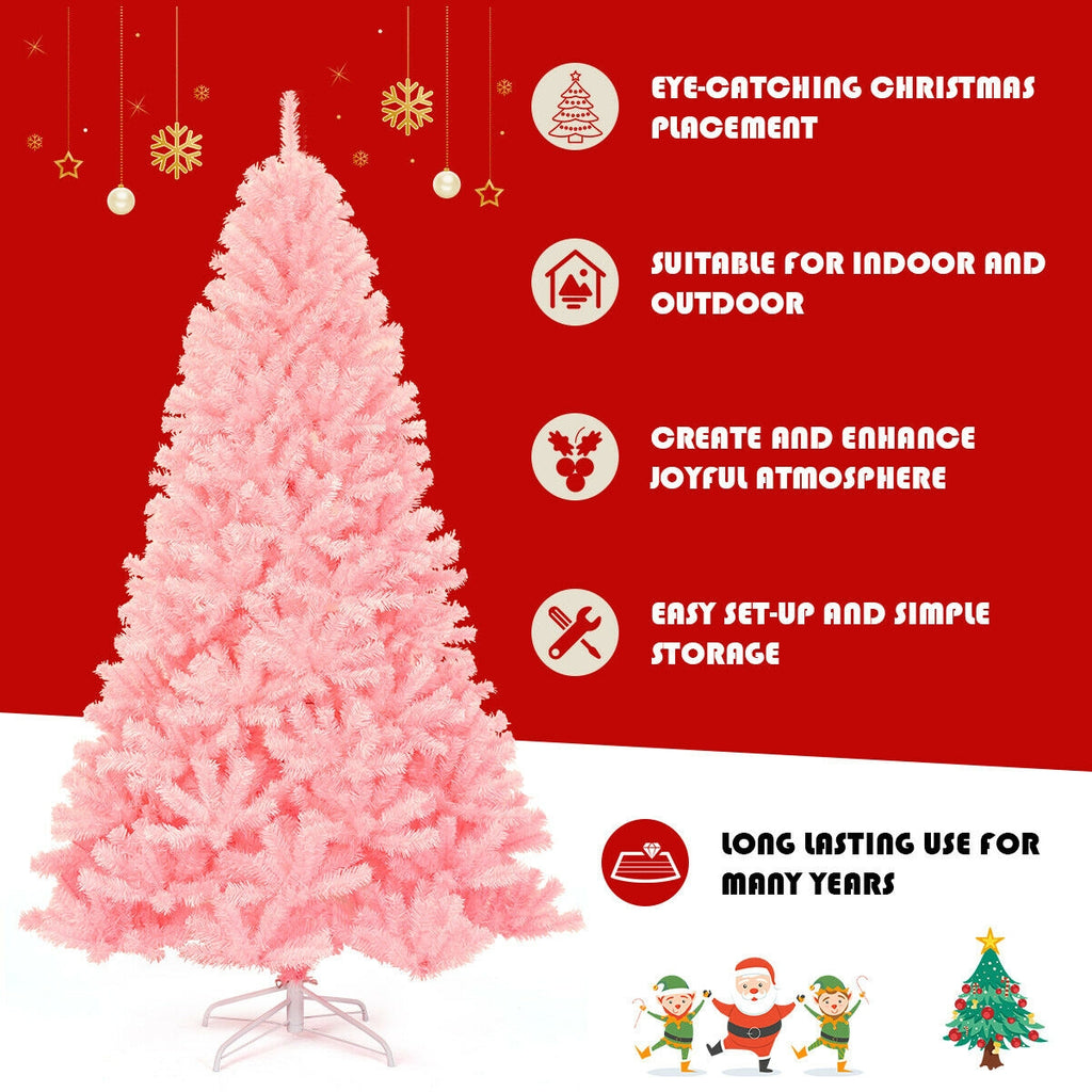 Hinged Artificial Christmas Tree 7.5 Feet Full Fir Tree Pink Holiday Decor