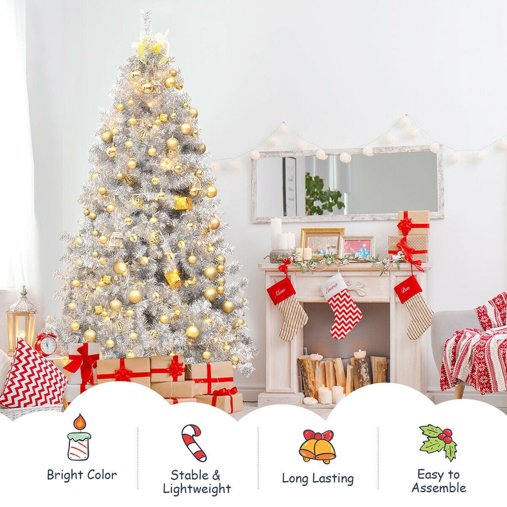 7.5 Ft Hinged Unlit Silver Artificial Christmas Tree - Indoor Outdoor Decor