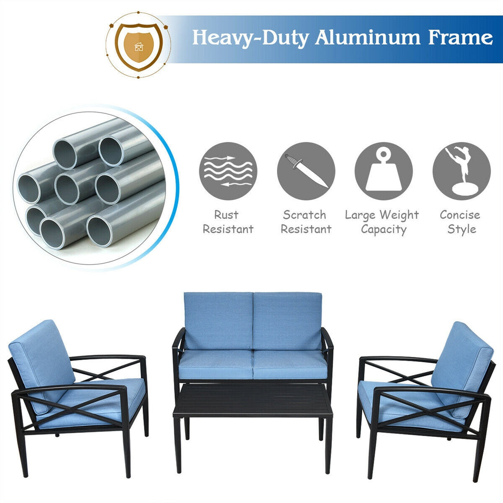 Outdoor Sofa Set, 4-Piece Aluminum Patio Furniture with Cushions