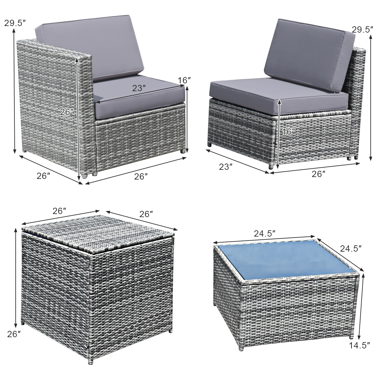 8-Piece Wicker Sofa Rattan Dining Set with Storage Table - Gray