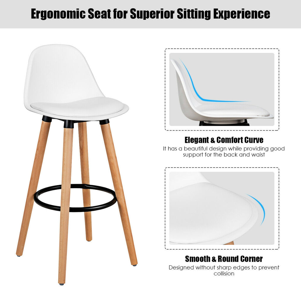 Mid-Century Barstool 28.5 Inch Pub Chair Set - White