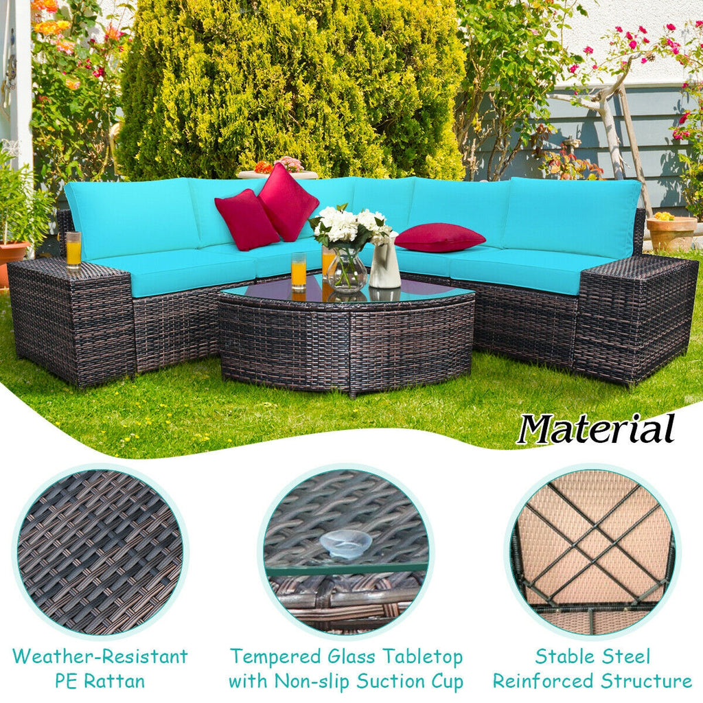 6 Piece Wicker Patio Sectional Sofa Set with Tempered Glass Coffee