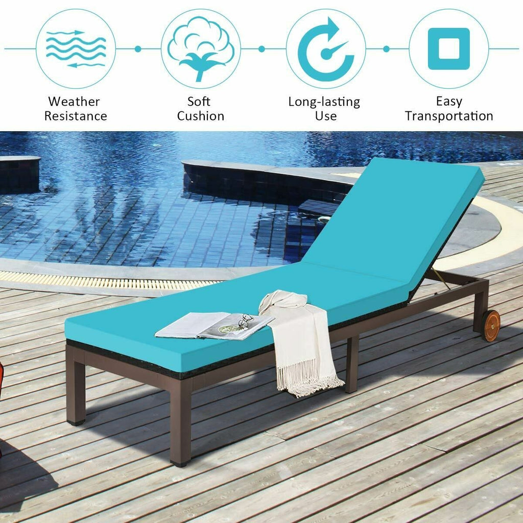 Outdoor Wicker Chaise Lounge Recliner with 5-Position Adjustment - Turquoise