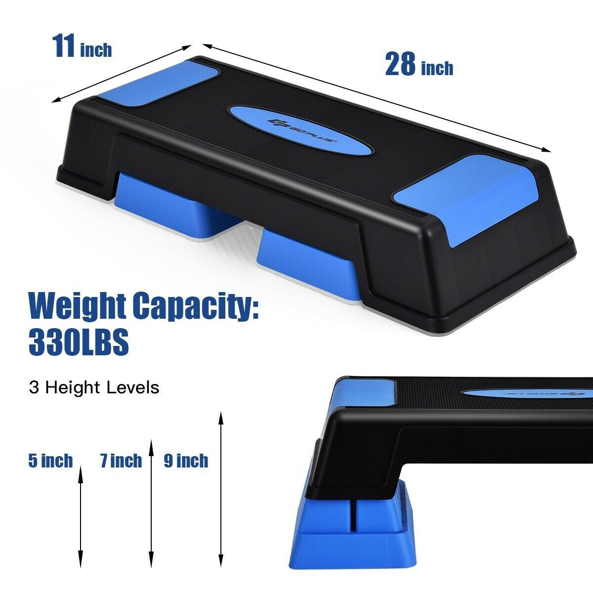 Aerobic Exercise Stepper Trainer with Adjustable Height 5-7-9 Inches - Blue Variation