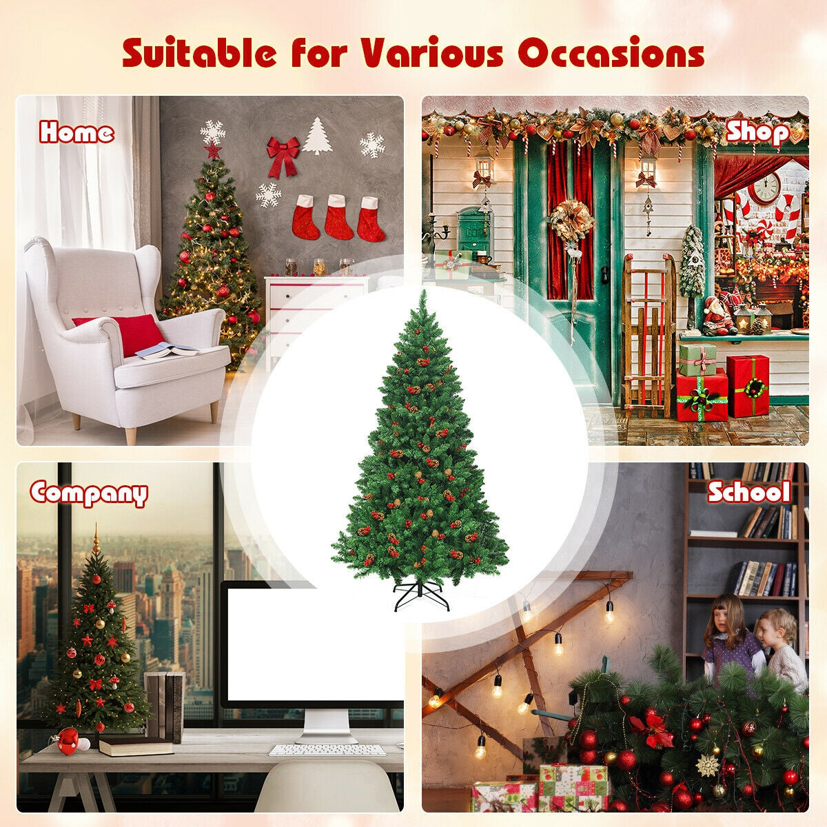 Pre-Lit 6.5ft Hinged Christmas Tree with LED Lights & Decor