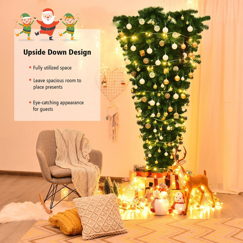 7 Feet Unlit Upside Down Artificial Christmas Tree - Space-Saving, Vivid Green