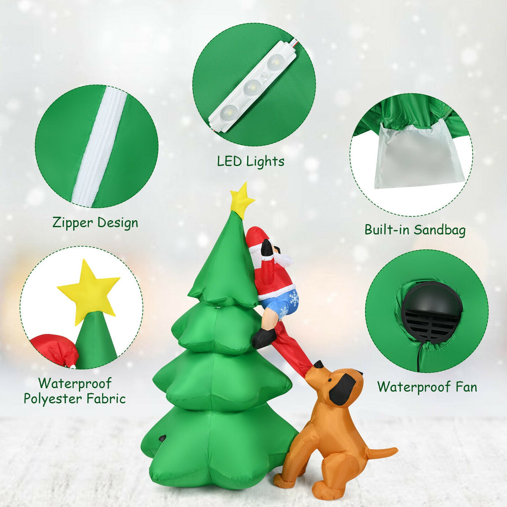 Outdoor Inflatable Christmas Tree with Santa and LED Lights - 6.5 Feet, Dog Chasing Santa Variation
