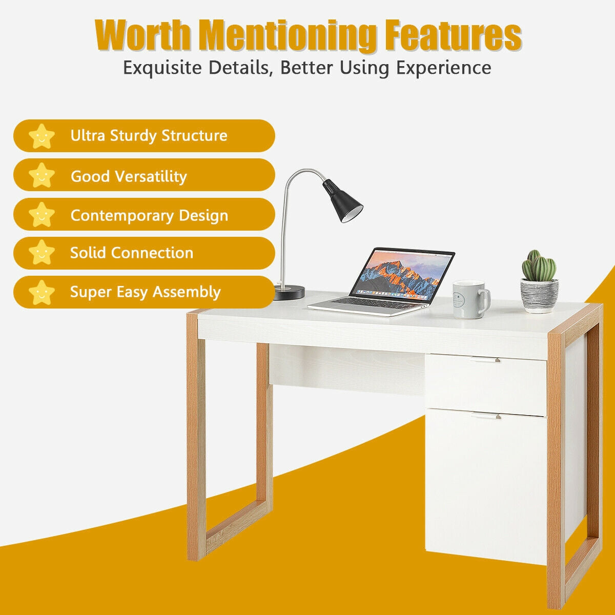 Modern Computer Desk Writing Workstation with Cabinet and Drawer