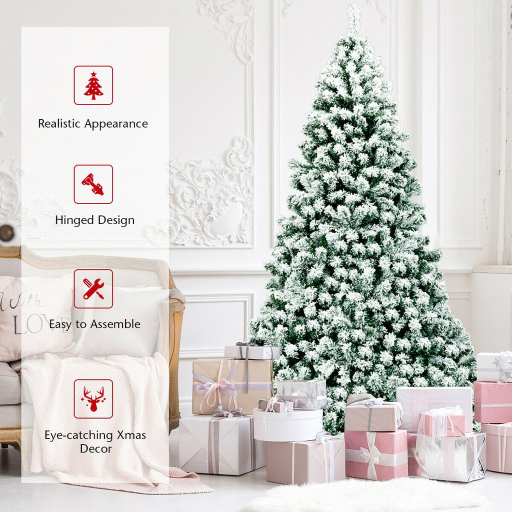7.5 Feet Pre-Lit Snow Flocked Artificial Christmas Tree with 550 Lights