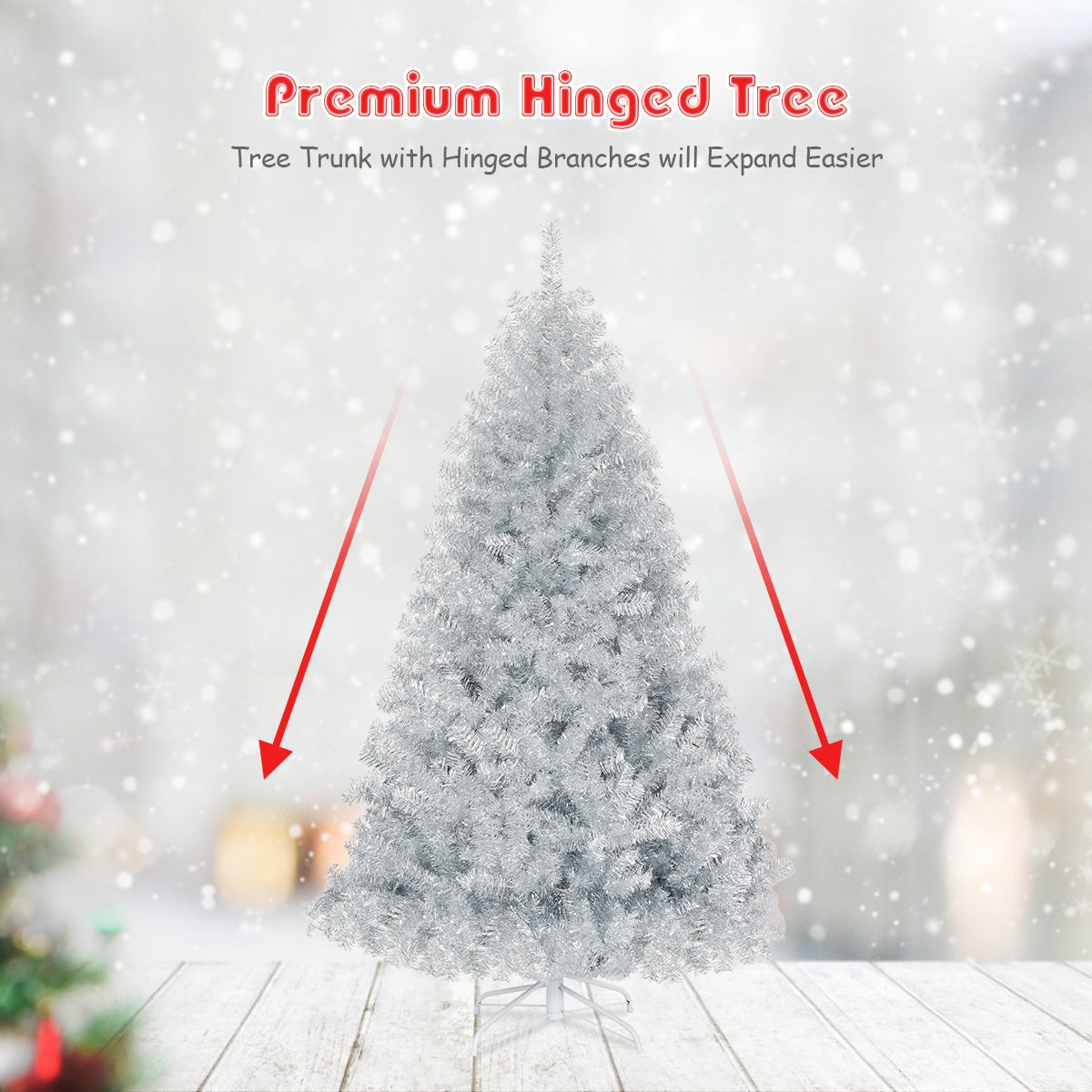 6 Feet Silver Artificial Christmas Tree with Metal Stand - Hinged Unlit Holiday Decor
