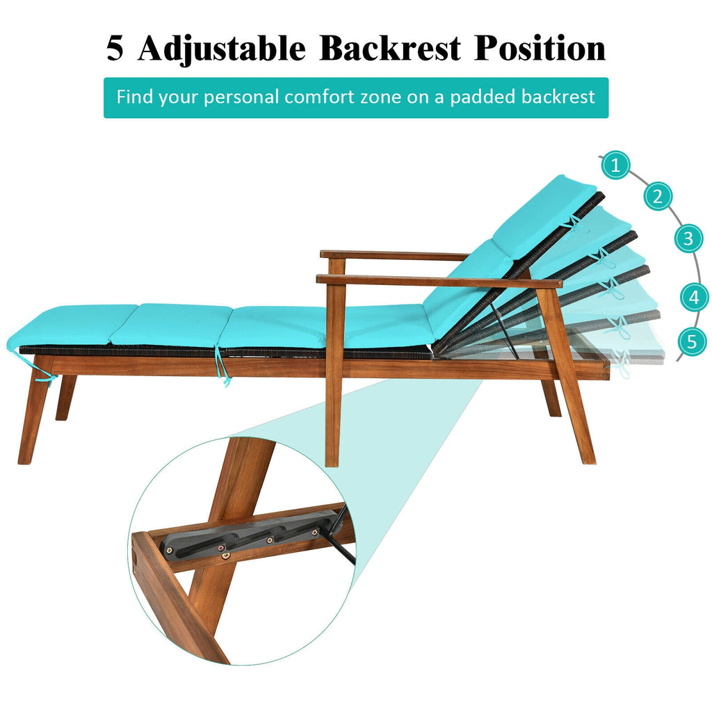 3 Pieces Portable Patio Cushioned Rattan Lounge Chair Set with
