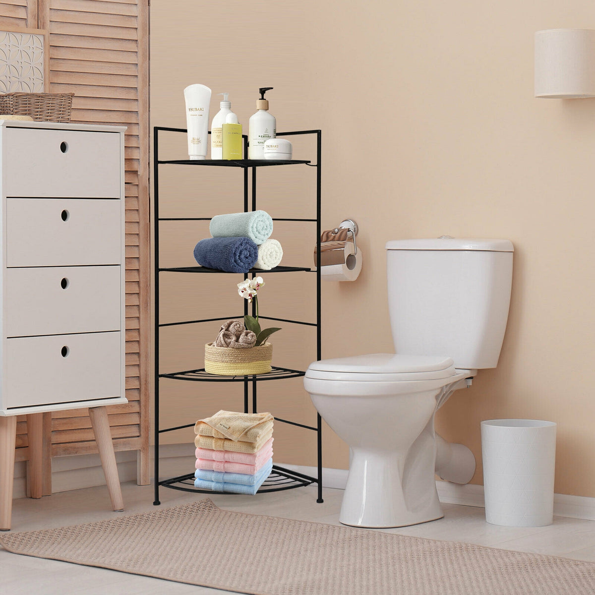 4-Tier Folding Metal Plant Stand with Storage Shelves