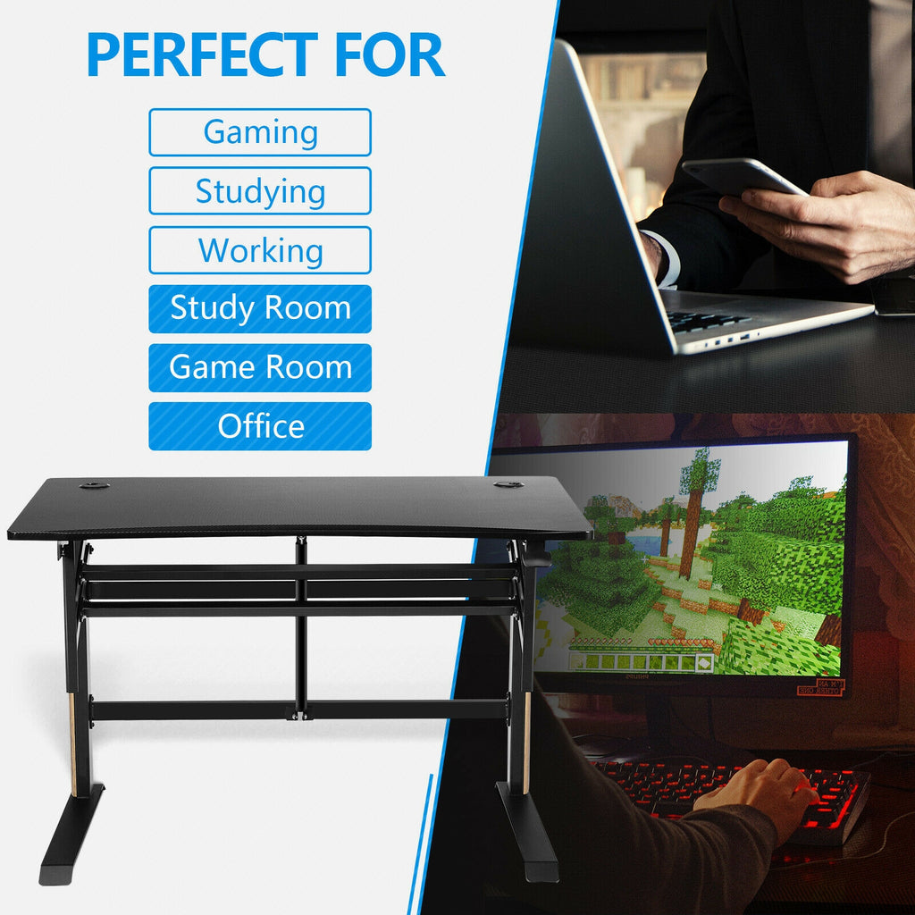 Pneumatic Height Adjustable Gaming Desk T Shaped - Black