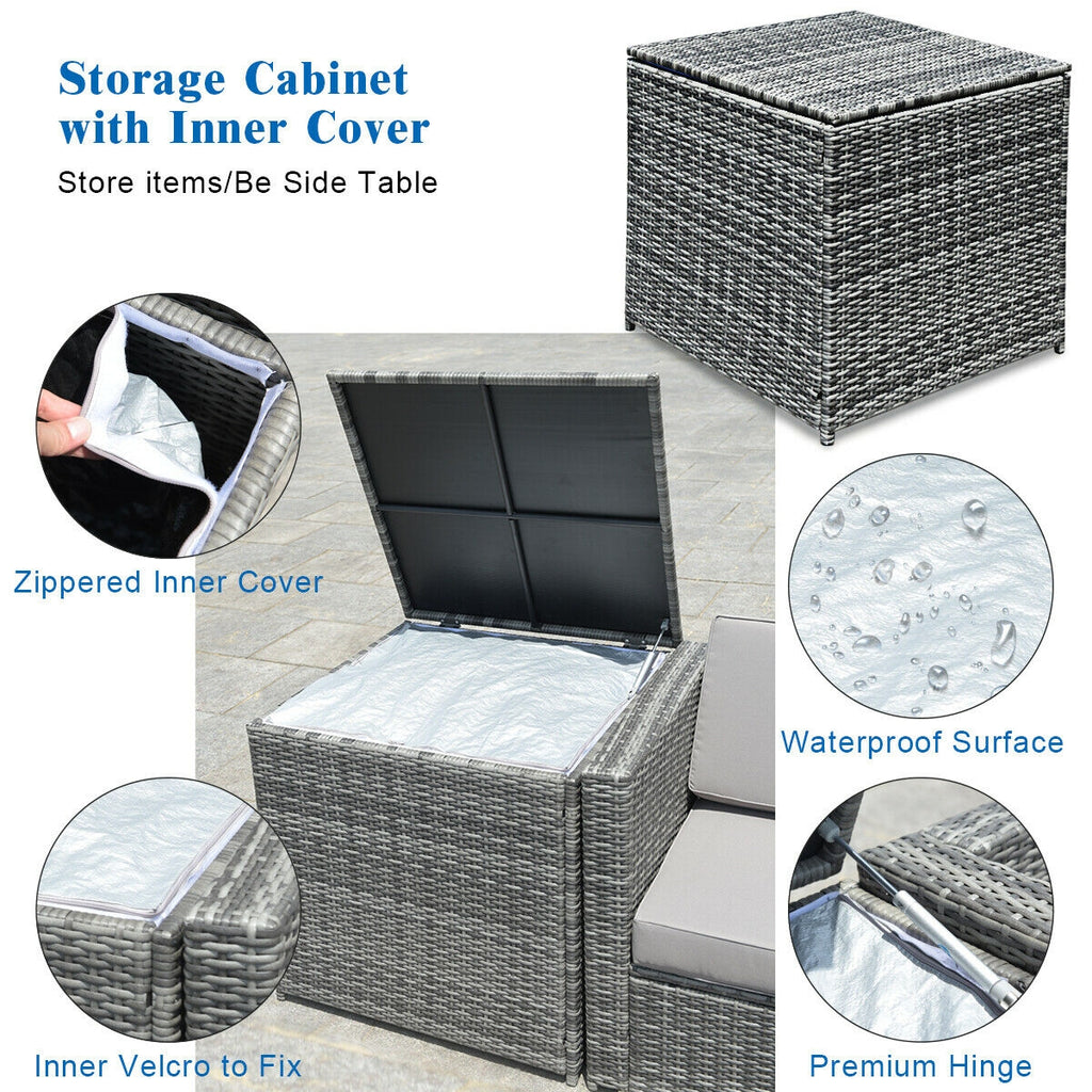 8-Piece Rattan Sofa Set with Storage Table - Gray Navy