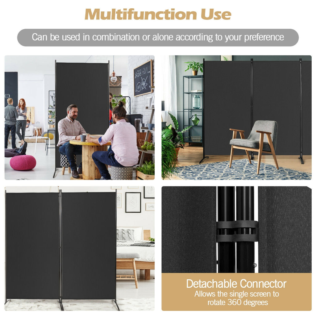 3 Panel Room Divider No Wheels Black - Foldable Privacy Screen with Steel Frame
