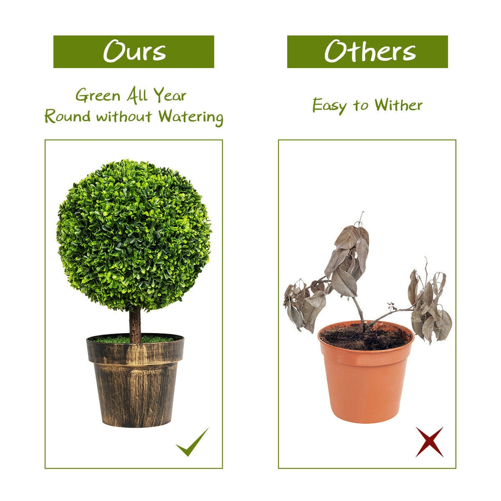 Artificial Boxwood Topiary Ball Tree with Moss - 24 Inch Faux Plant for Indoor & Outdoor Decor - Set of 2
