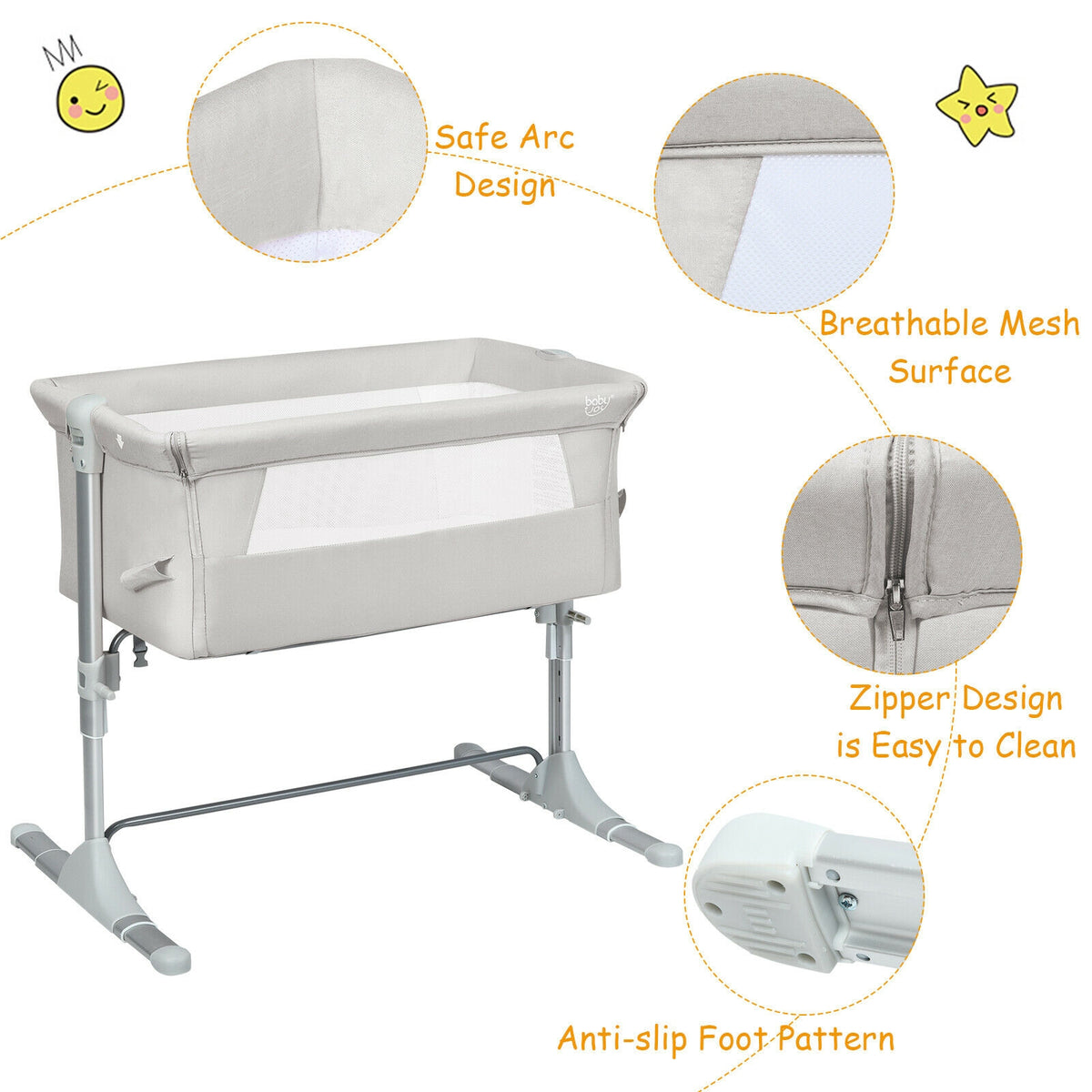 Baby Bedside Sleeper Bassinet with Carrying Bag - Beige, No Toys