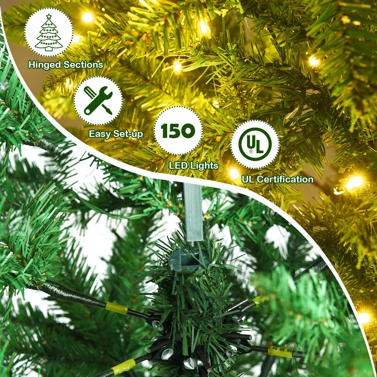 5 ft PVC Hinged Pre-lit Artificial Fir Christmas Tree with 150 Lights