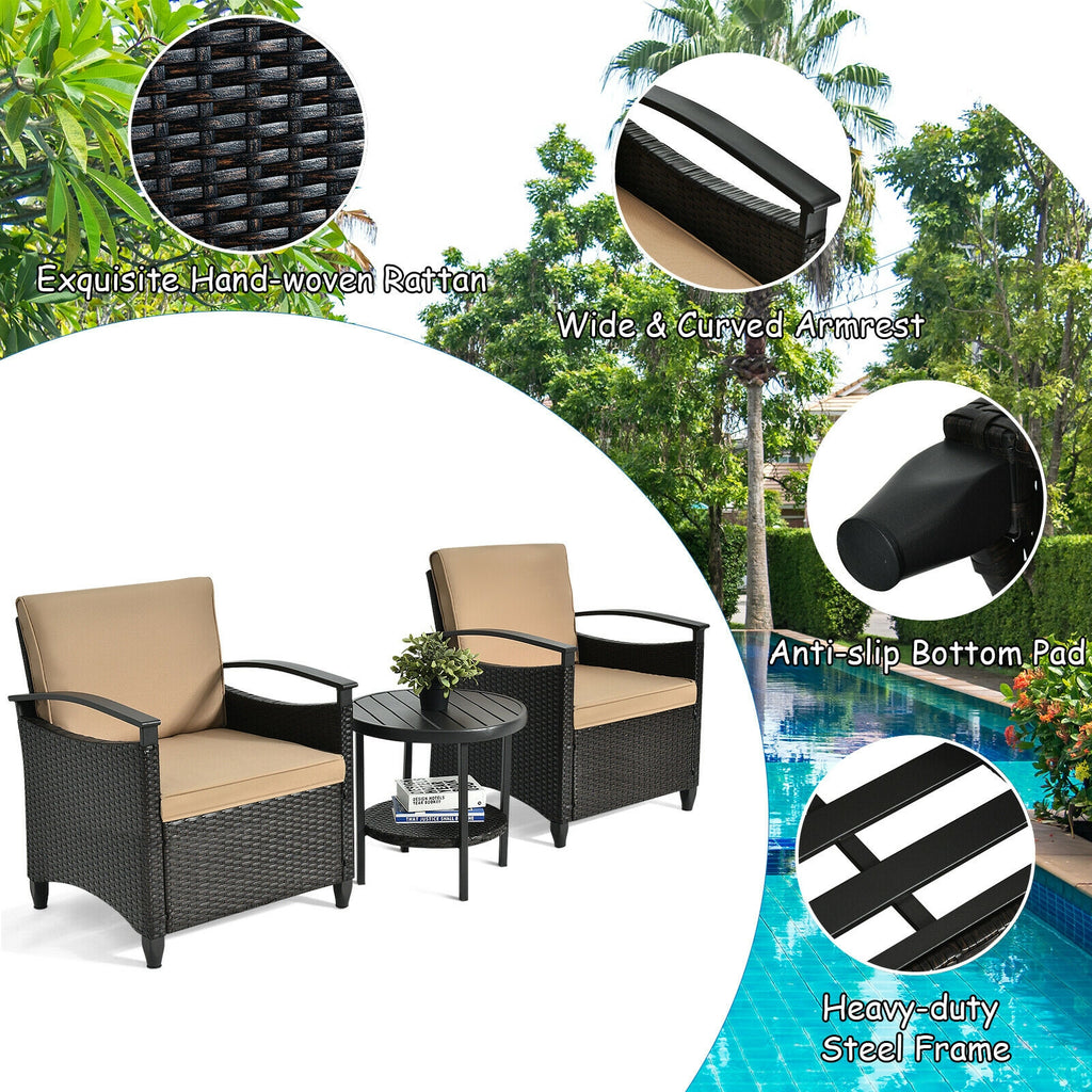 3-Piece Patio Rattan Sofa Set with Storage Table