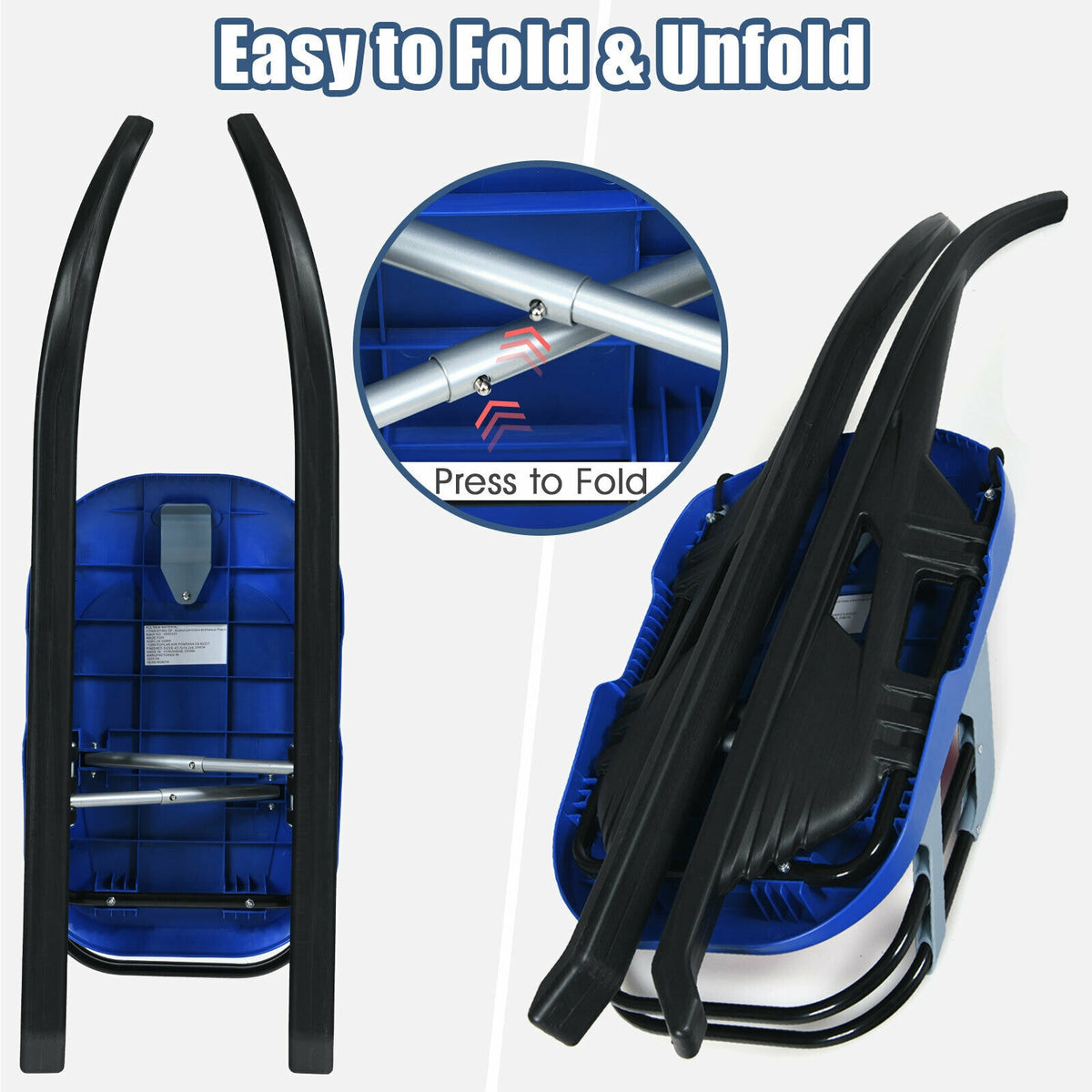 Kids' Folding Metal Snow Sled with Pull Rope and Leather Seat - Safe & Durable Winter Toy