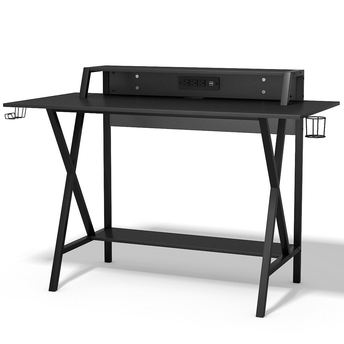 Gaming Desk with Monitor Shelf, Cup & Headphone Holder