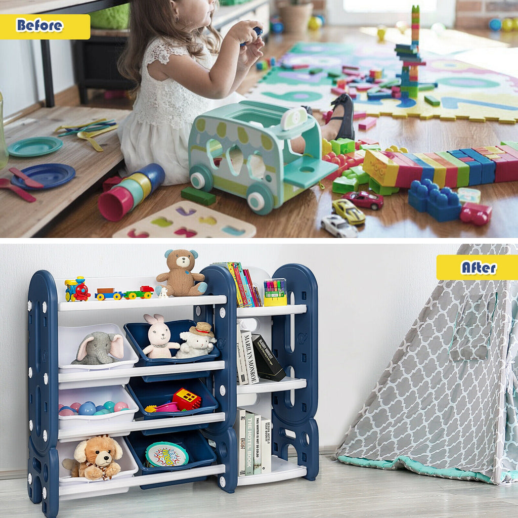 Kids Toy Storage Organizer with Bins & Multi-Layer Shelf - Blue
