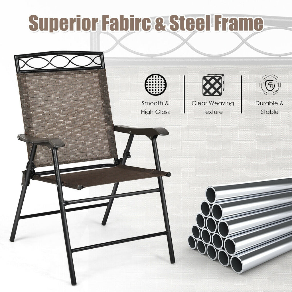 Set of 2 Patio Folding Chairs Sling Portable Dining Chair with Armrest